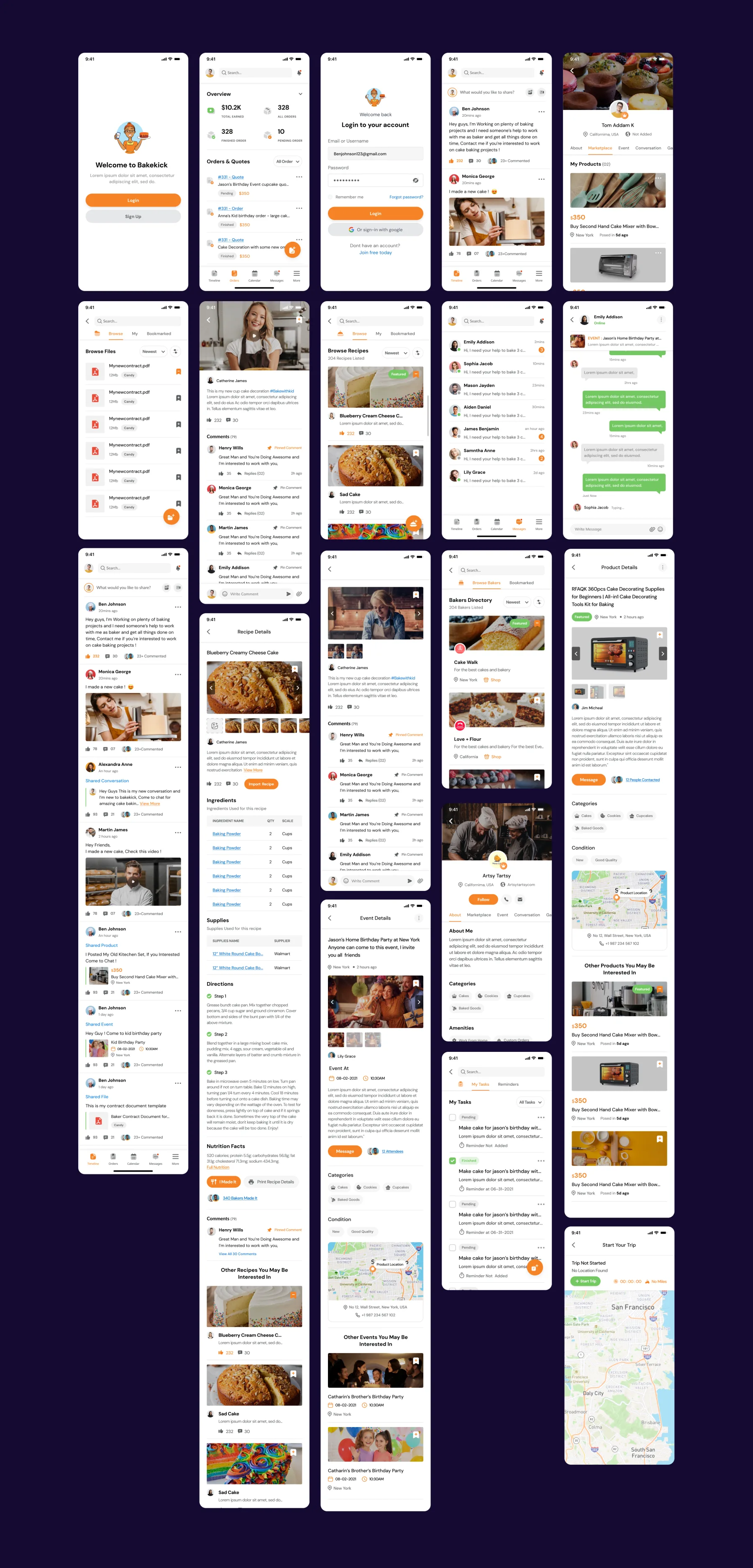 Mobile product screens for the bakers community app
