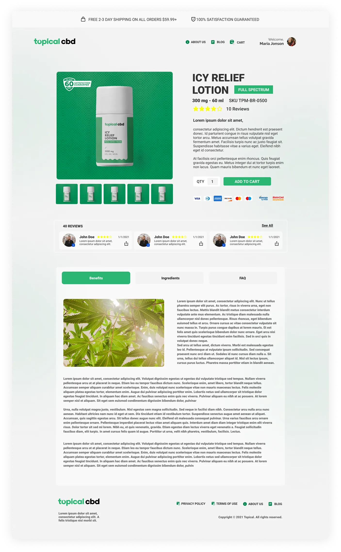 CBD product website interface screenshot 02